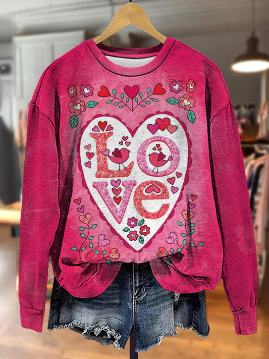 Love Retro Valentine Printed Long Sleeve Casual Top