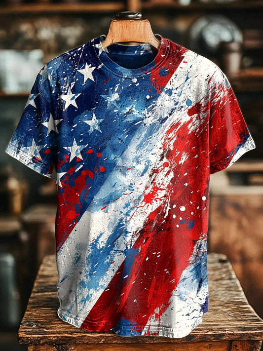 USA Flag Patriotism Art Print Casaul Short Sleeve T-shirt