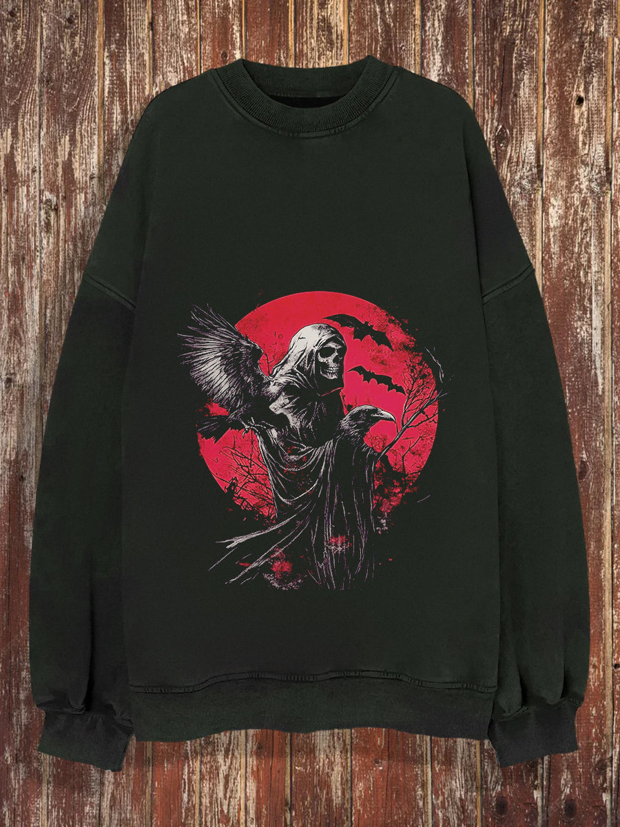 Horror Grim Reaper Raven Long Sleeve Sweatshirt