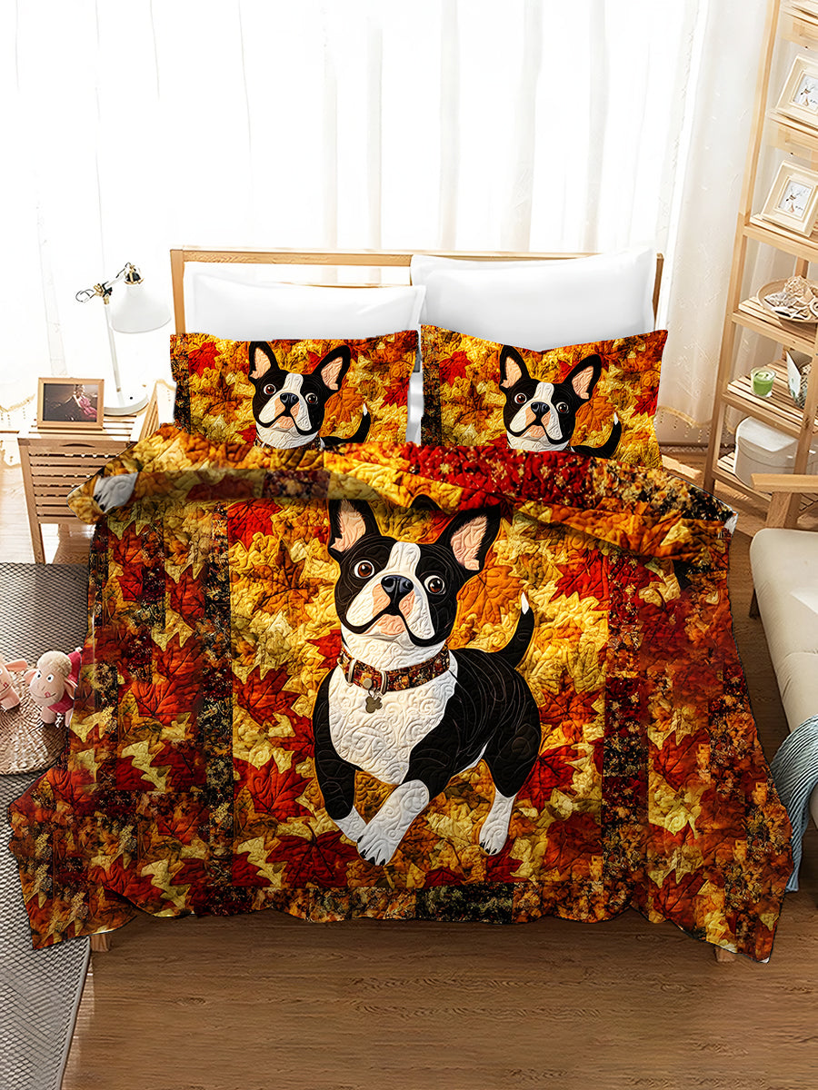 3-Piece Quilted Bedding Sets Dog and Maple Leaf