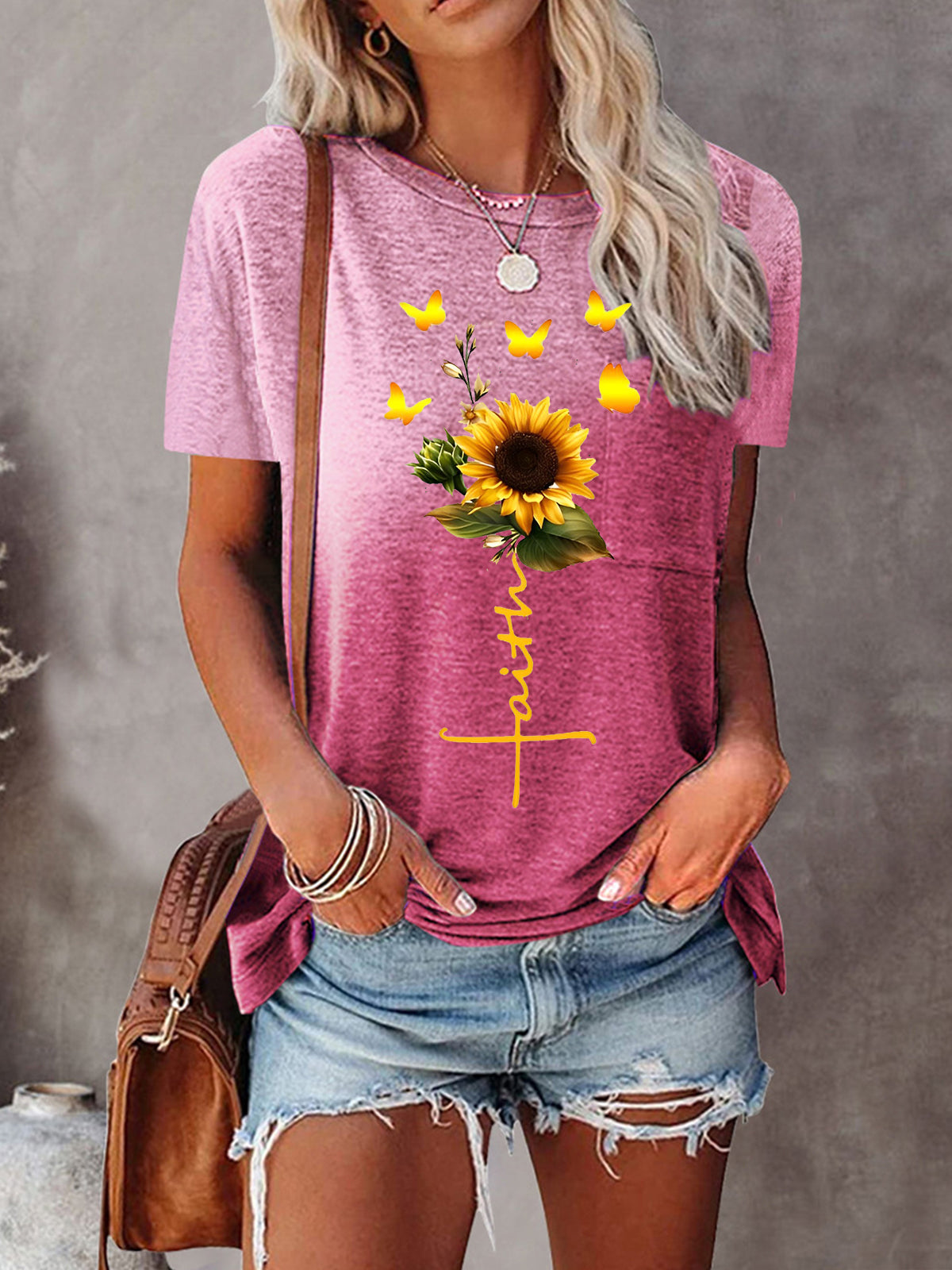 Sunflower Butterfly Faith Print Tie Dye T-Shirt