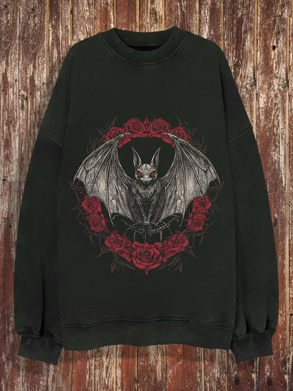 Dark Bat Flowers Print Long Sleeve Sweatshirt