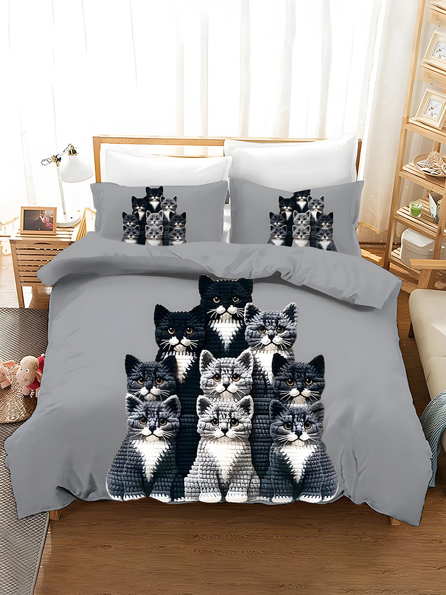 3-Piece Quilted Bedding Sets Gray Cats