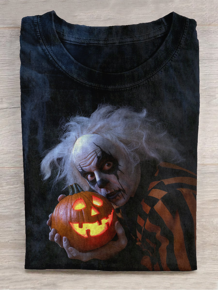 Halloween Horror Old Man Pumpkin Art Print Casual T-Shirt