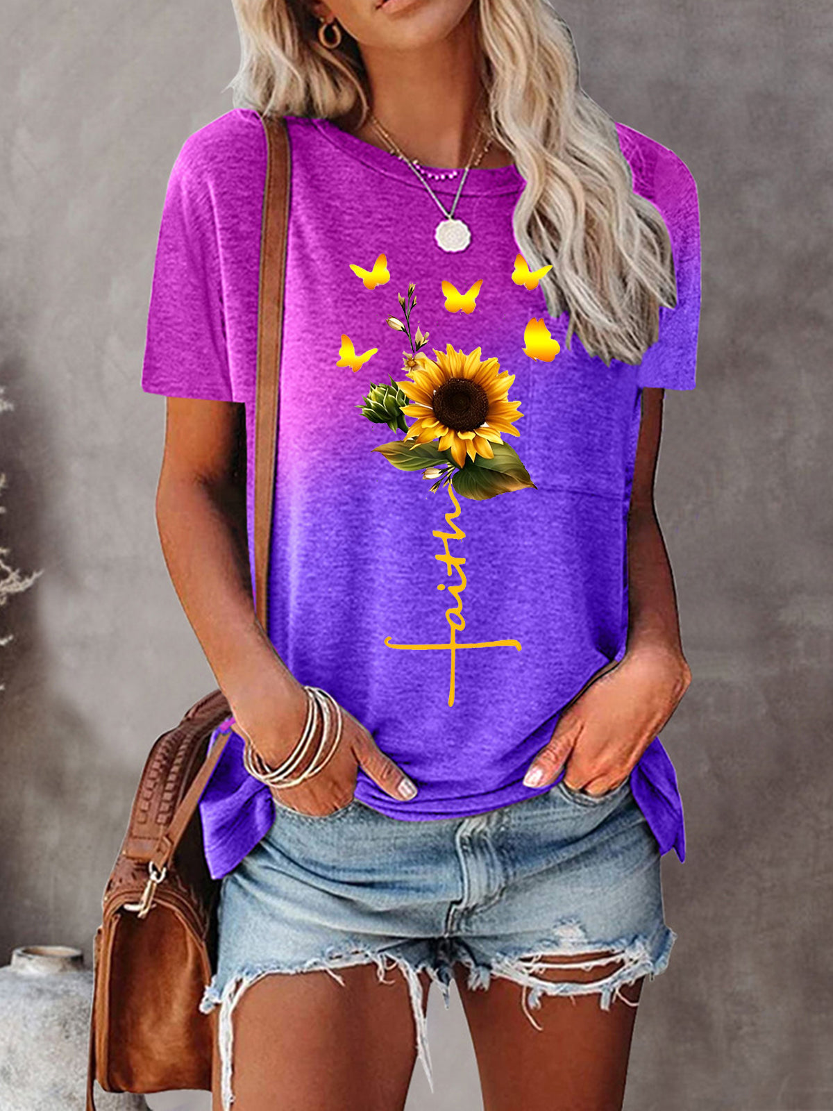 Sunflower Butterfly Faith Print Tie Dye T-Shirt