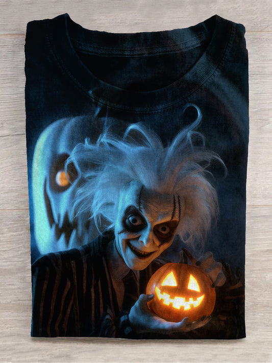 Halloween Horror Old Man Pumpkin Art Print Casual T-Shirt