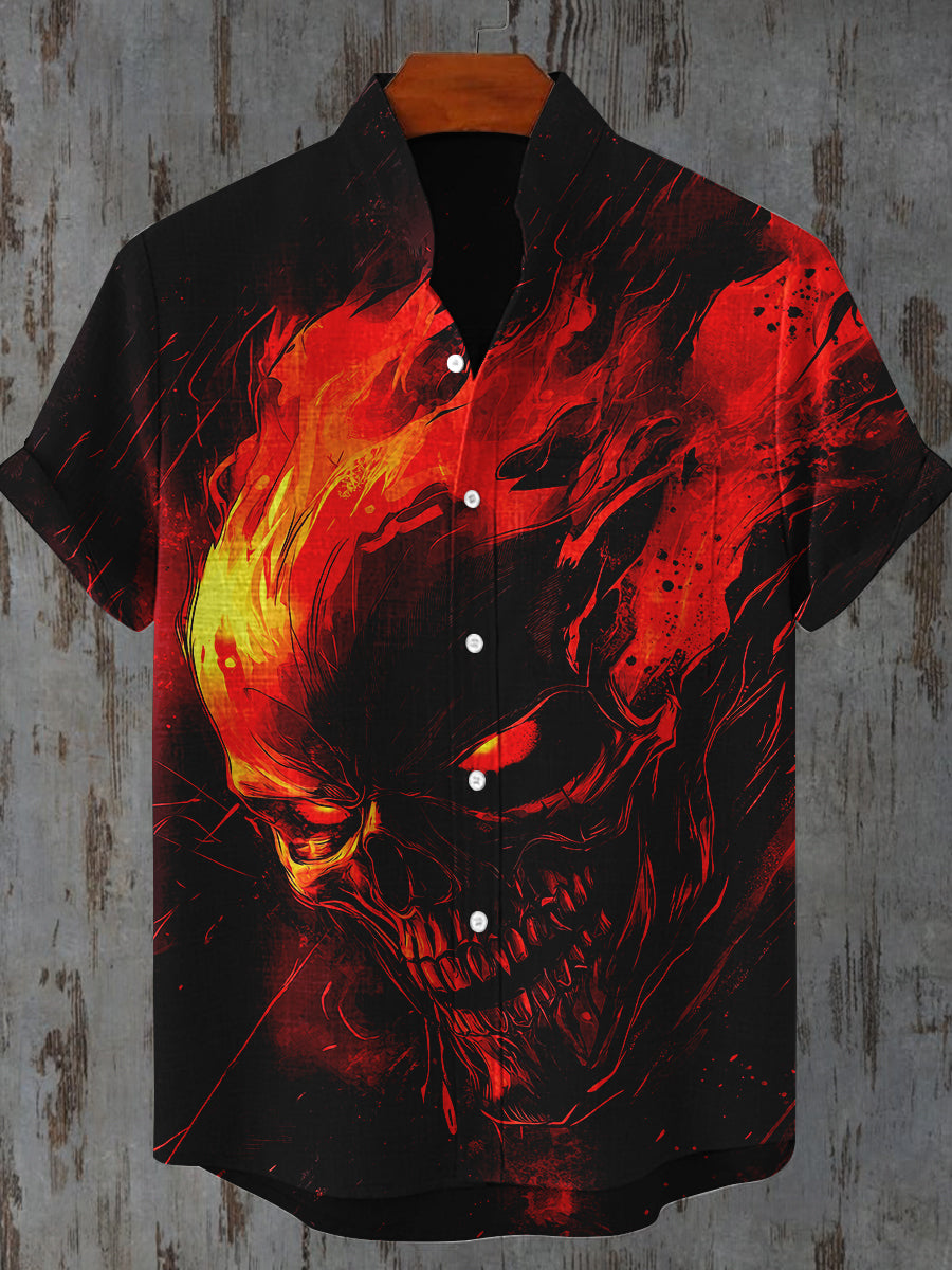 Flaming Skull Art Print Casual Shirt