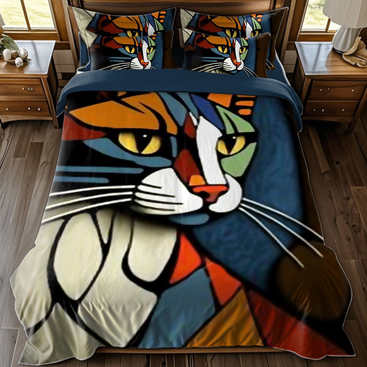 3-Piece Quilted Bedding Sets Abstract Cat