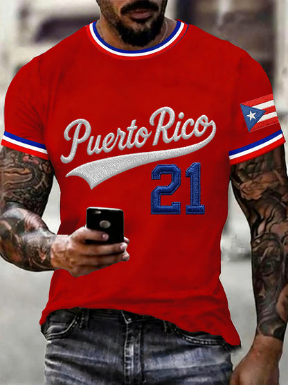 Men's Puerto Rico Baseball Print Casual Tee