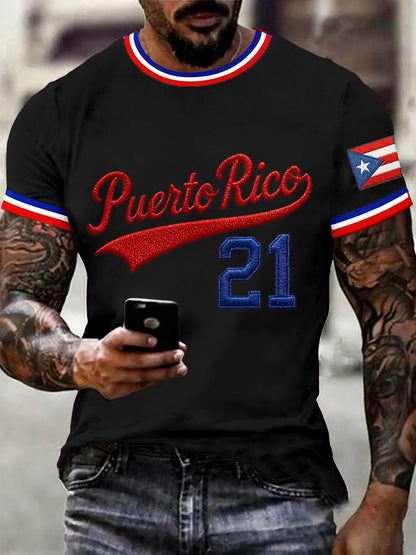 Men's Puerto Rico Baseball Print Casual Tee