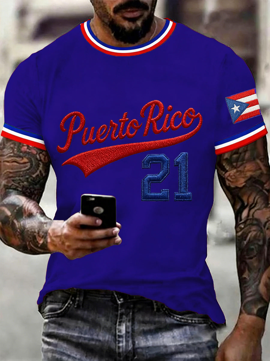 Men's Puerto Rico Baseball Print Casual Tee