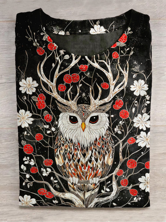 Owl Branch Art Print Casual T-Shirt