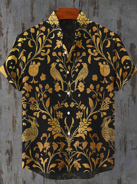 Floral and Bird Art Print Casual Shirt