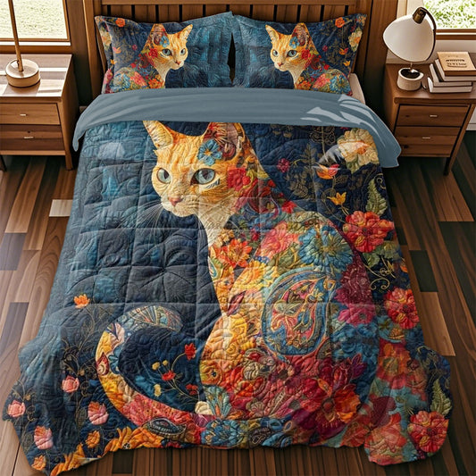 3-Piece Quilted Bedding Sets Elegant Cat