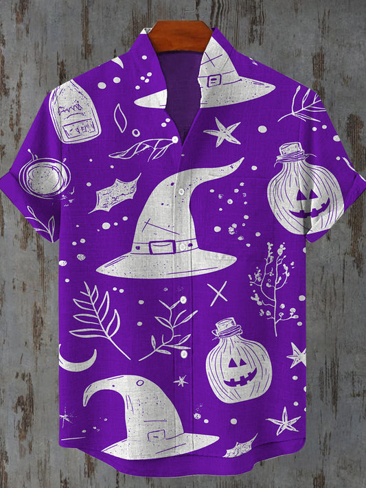 Halloween Purple Witch Pumpkin Art Print Casual Shirt