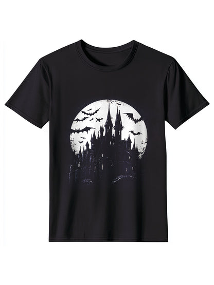 Horror Castle Raven Print Casual T-Shirt