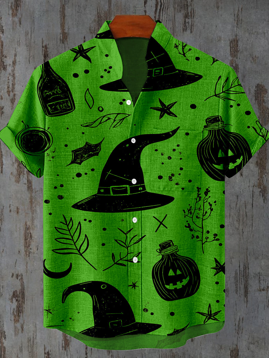 Halloween Green Witch Pumpkin Art Print Casual Shirt