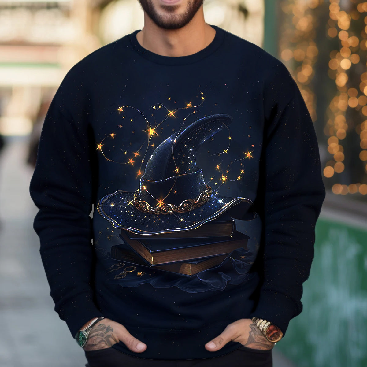 Magic Book Witch Art Print Unisex Crew Neck Long Sleeve Casual Sweatshirt