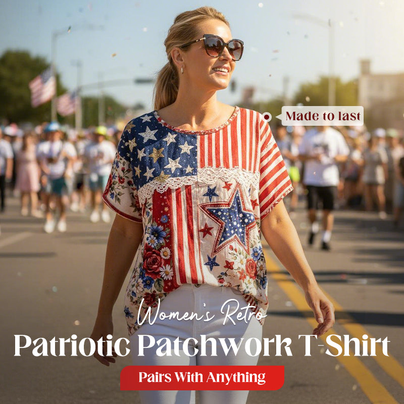 Women's Retro American Floral Patchwork Print Casual T-shirt