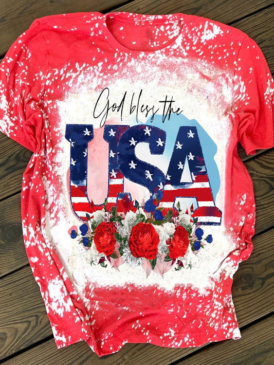 God Bless The USA Print Crew Neck T-Shirt