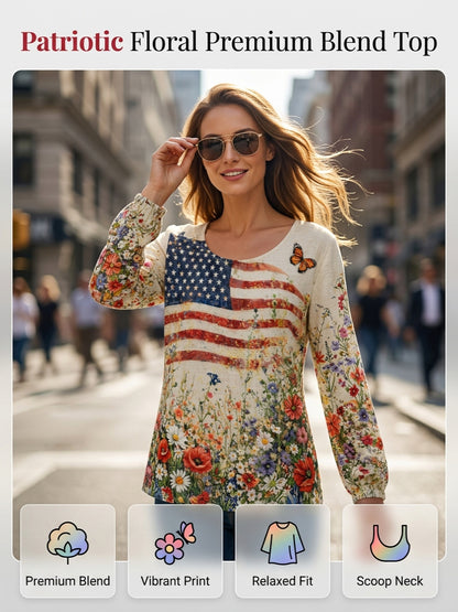 Women's American Flowers Cotton-Linen Shirt