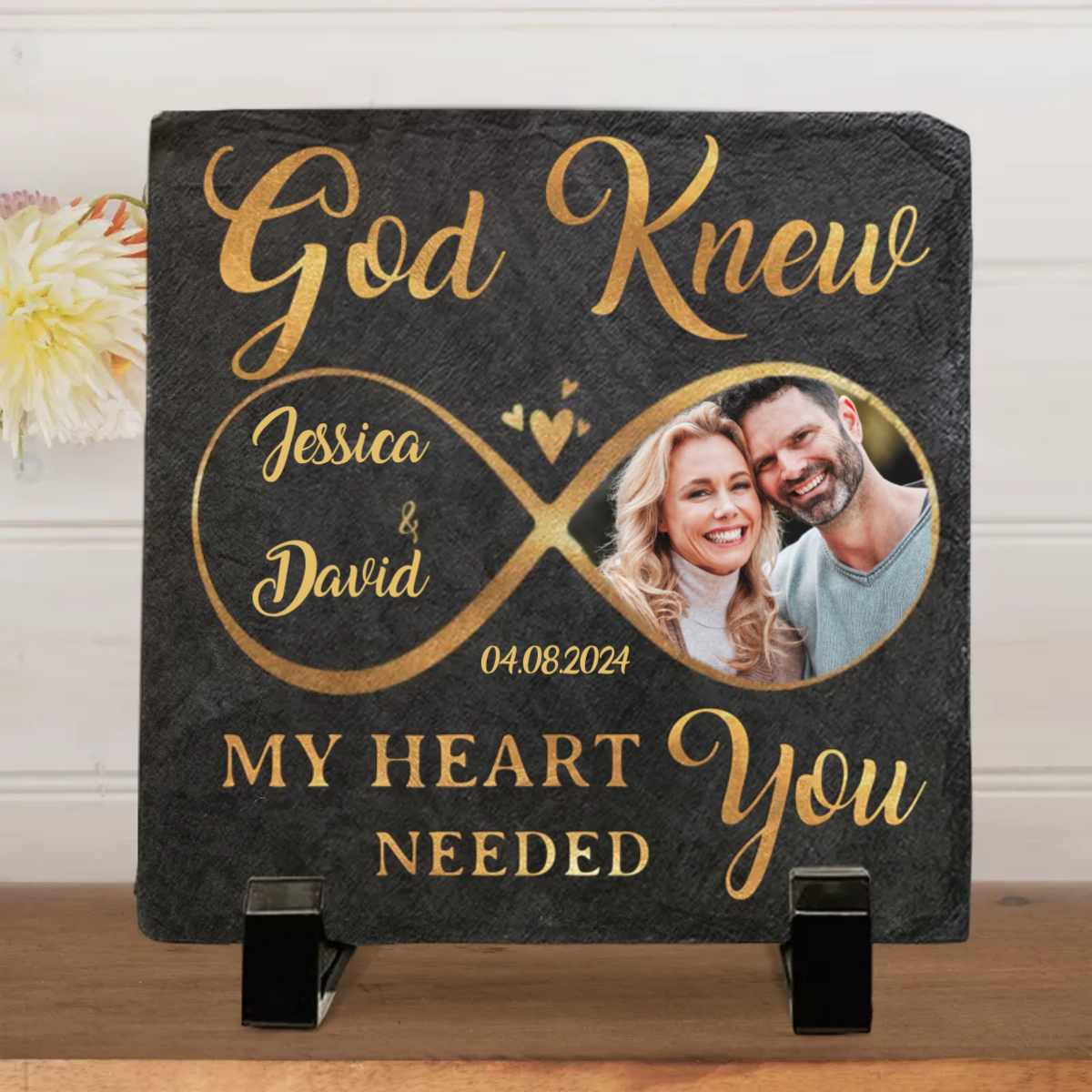 All of Me Loves All of You – Custom Square-Shaped Photo Stone with Stand, Personalized Gift for Husband & Wife, Anniversary Keepsake