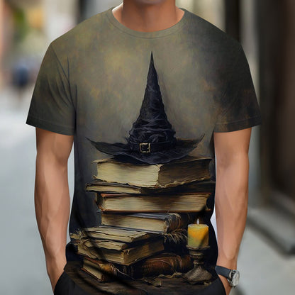 Magic Book Witch Art Print Unisex Round Neck Short Sleeve Casual T-Shirt