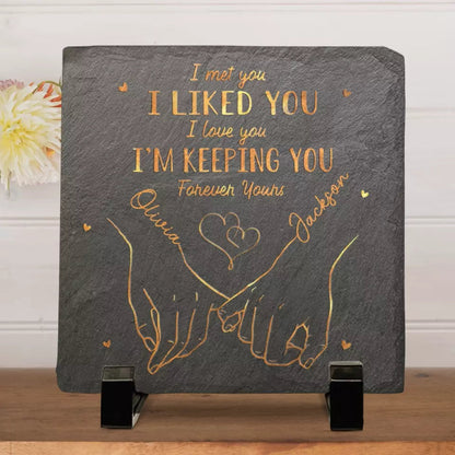 My Heart Is Perfect Because You Are Inside – Custom Square-Shaped Photo Stone with Stand, Personalized Gift for Husband & Wife, Anniversary Keepsake