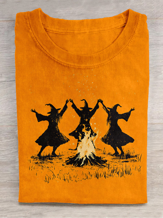 Witch Bonfire Print Short Sleeve Casual T-Shirt