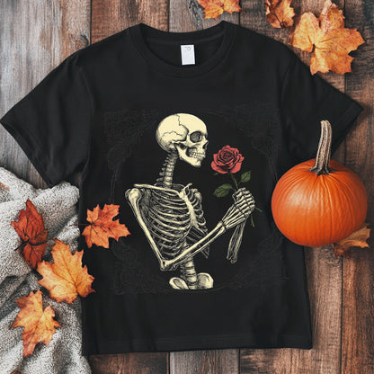 Skull Rose Art Illustration Print Casual T-Shirt