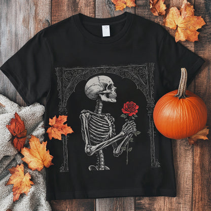 Skull Rose Art Illustration Print Casual T-Shirt