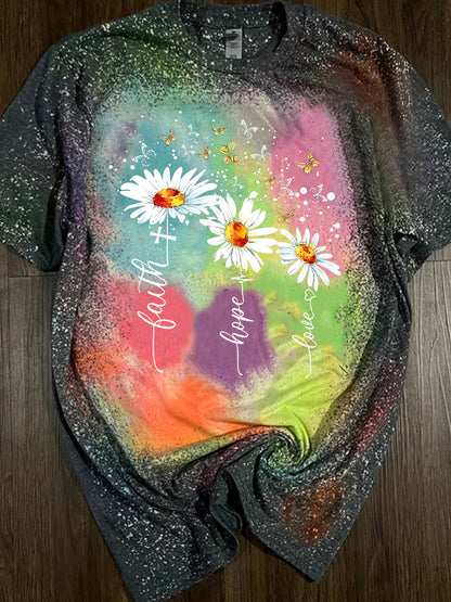 Women's Daisy Faith Print Tie Dye T-Shirt