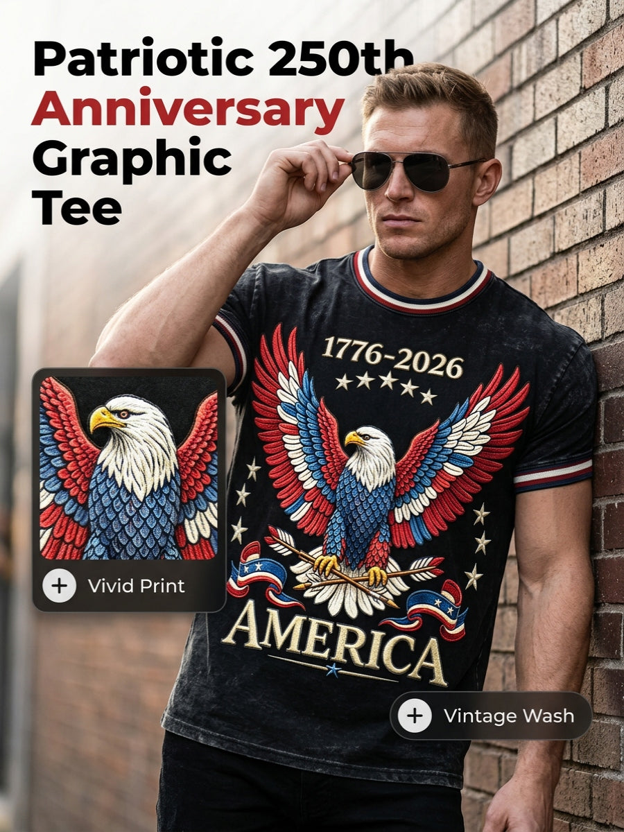 Men's USA 1776-2026 Printed Casual T-Shirt