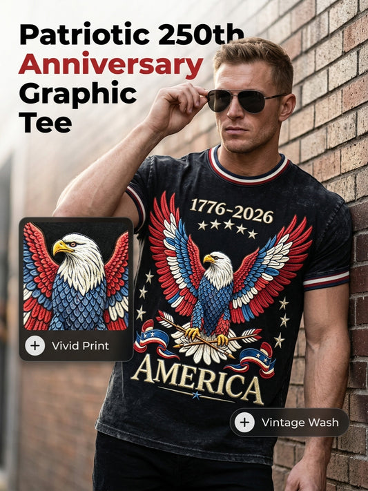 Men's USA 1776-2026 Printed Casual T-Shirt