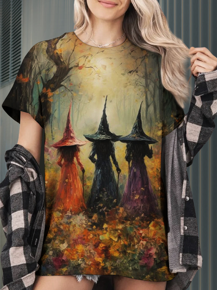 Witch Print Short Sleeve Casual Top