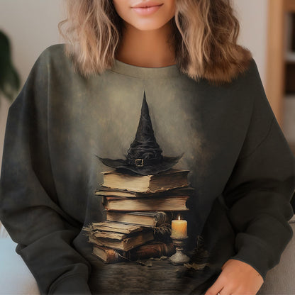 Magic Book Witch Art Print Unisex Crew Neck Long Sleeve Casual Sweatshirt