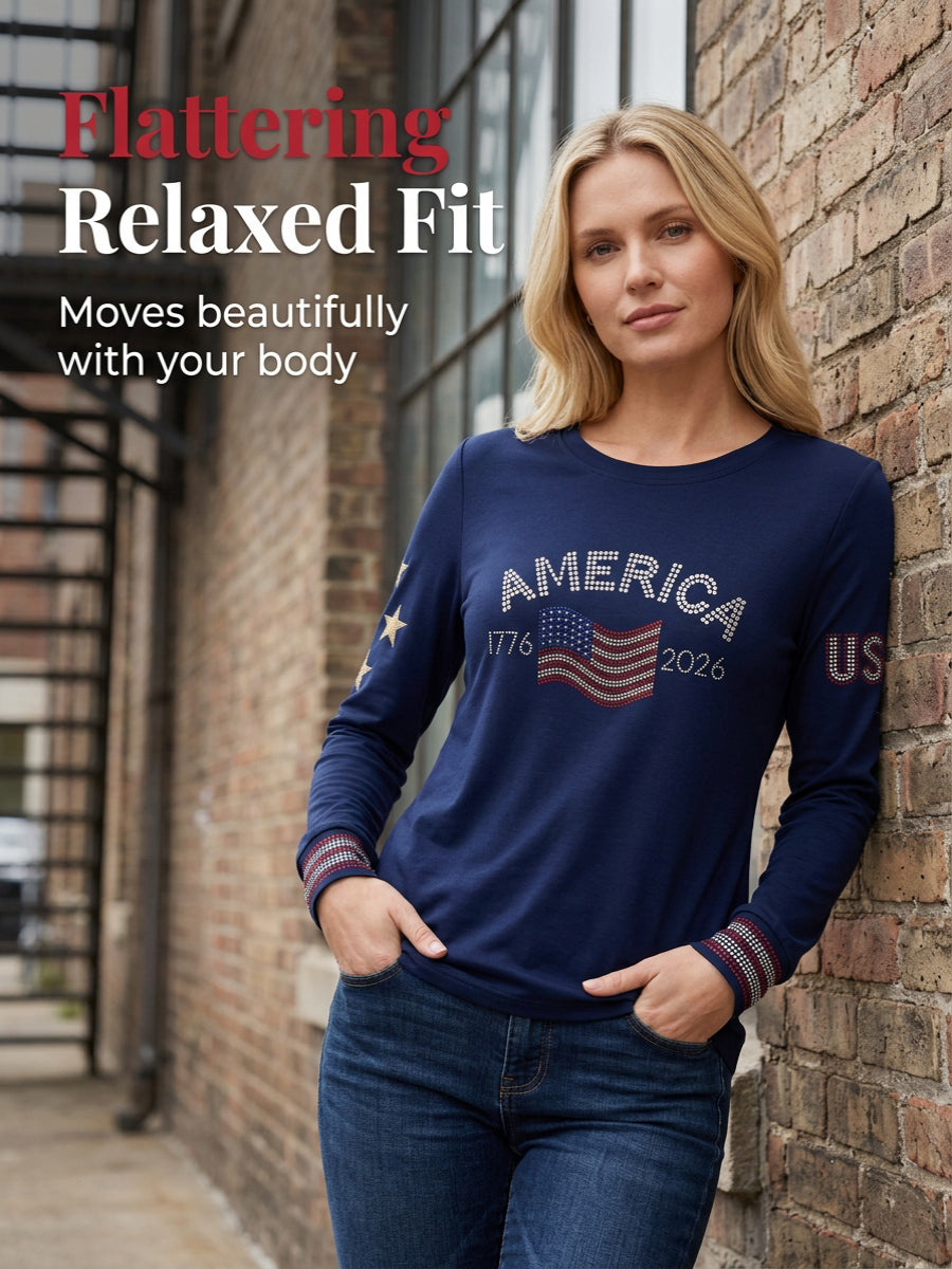 Women's  Retro American Independence Day  Long-Sleeve Top