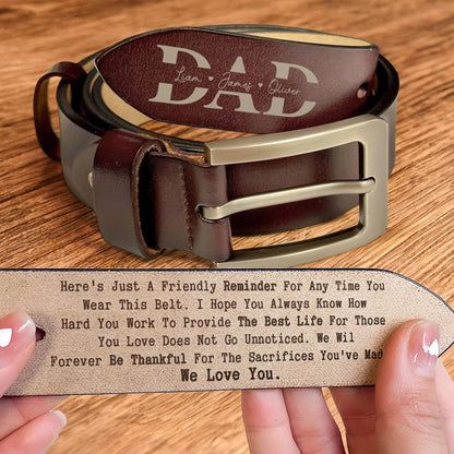 Dad's Forever Reminder - Custom Engraved Leather Belt with Love and Care