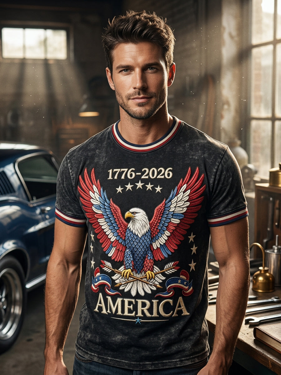 Men's USA 1776-2026 Printed Casual T-Shirt