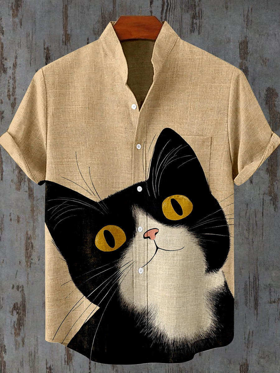 Cute Black Cat Art Print Casual Shirt