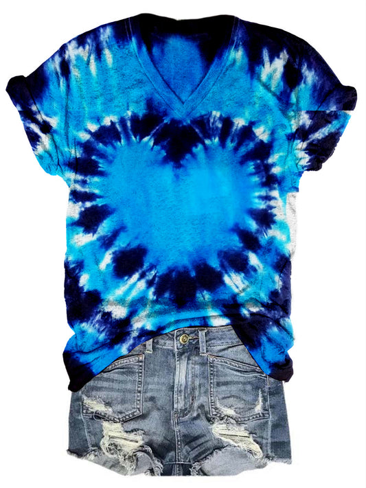 Women's Tie Dye Heart Print Top