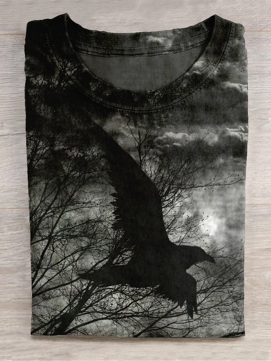 Moonlit Crow Art Print Short Sleeve Casual T-Shirt