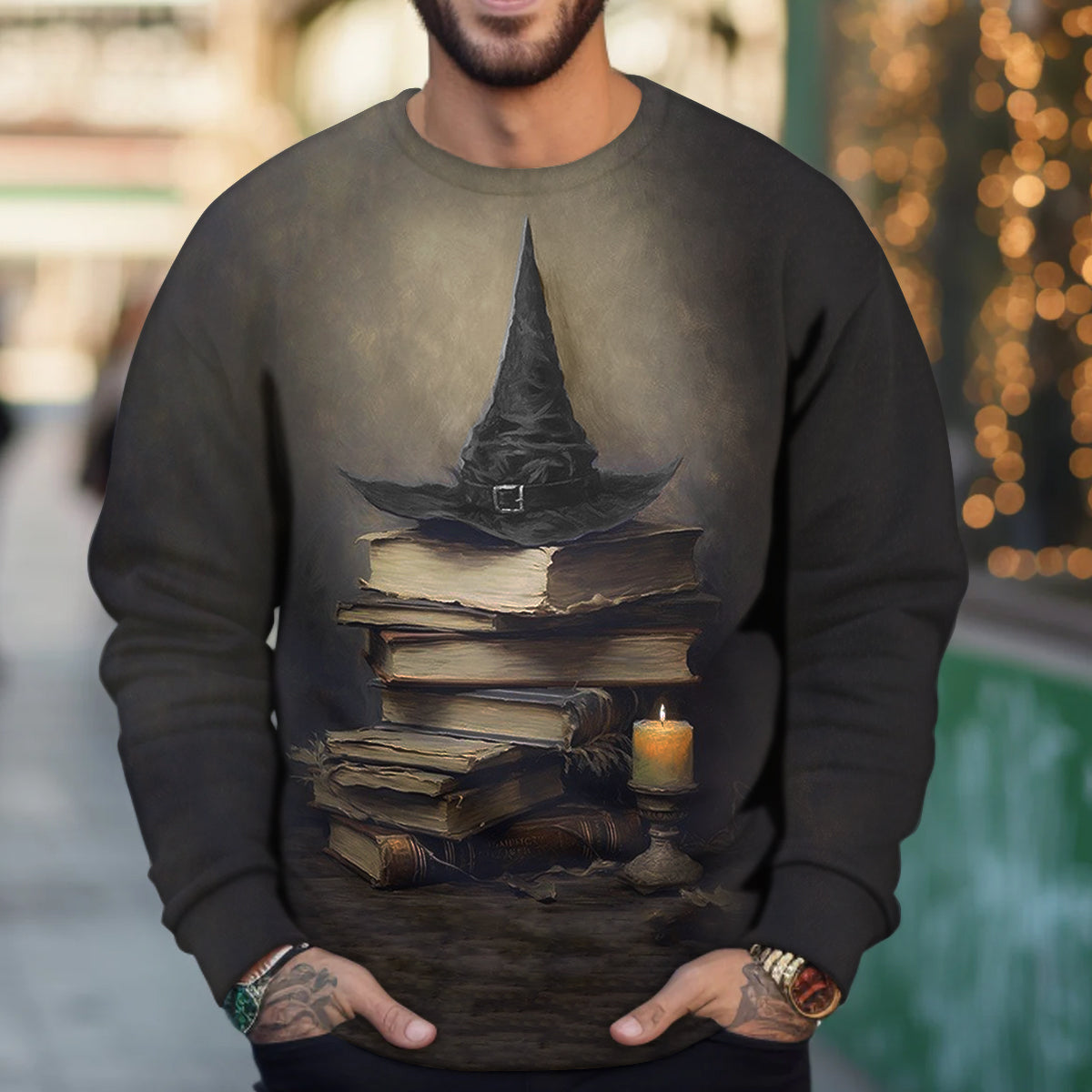 Magic Book Witch Art Print Unisex Crew Neck Long Sleeve Casual Sweatshirt