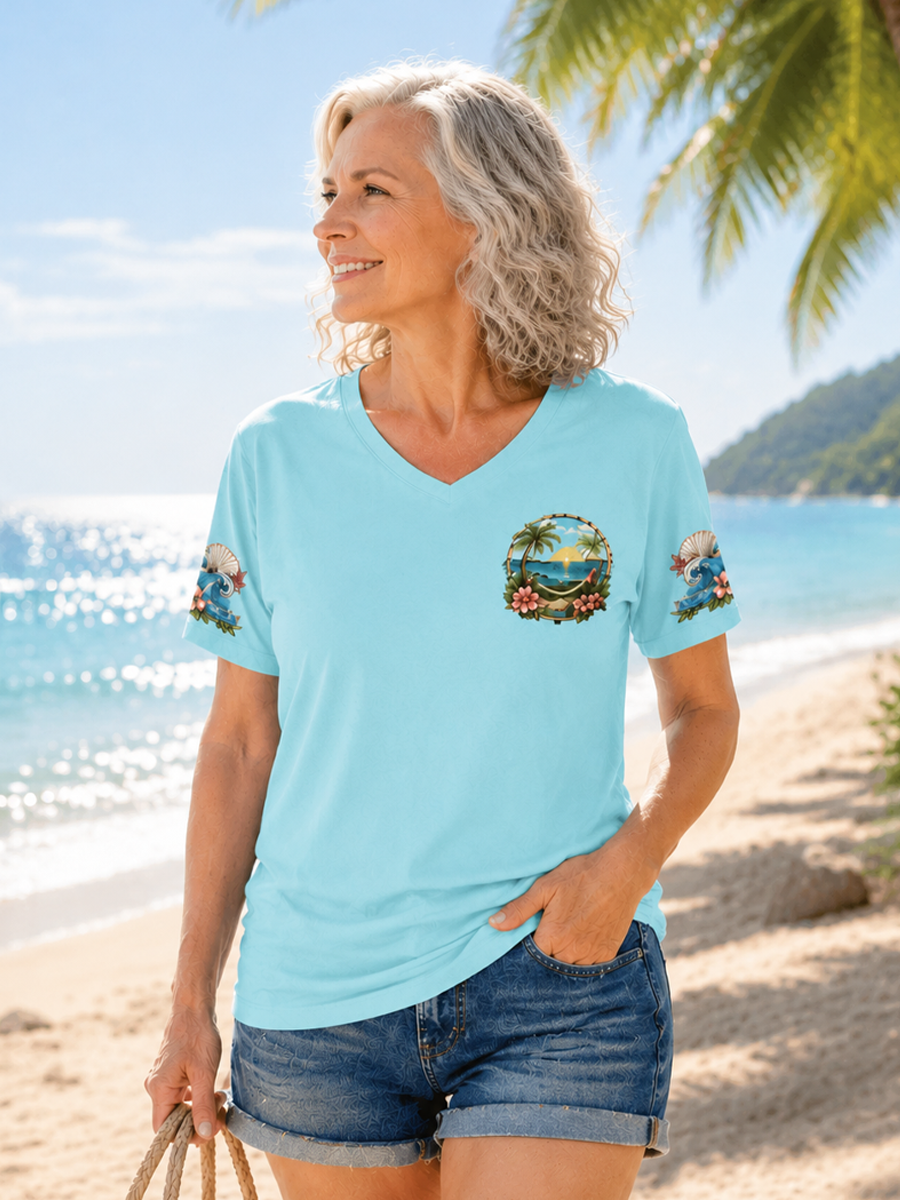 Women's I'm Retired It's 5 O'clock Everywhere Parrot Print Casual V-Neck Tee