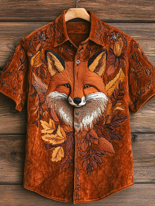 Retro Abstract Fox Art Print Casual Short Sleeve Shirt