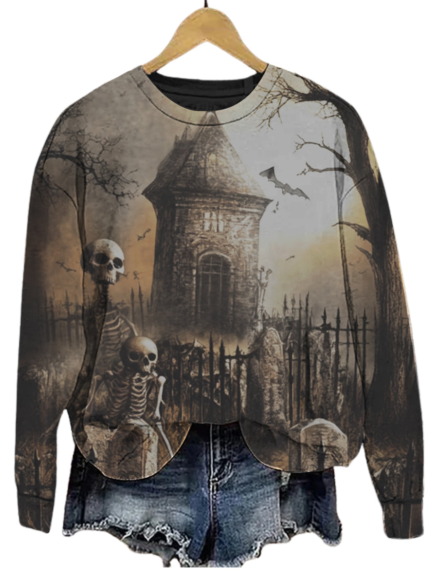 Horror Skull Castle Long Sleeve Sweatshirt