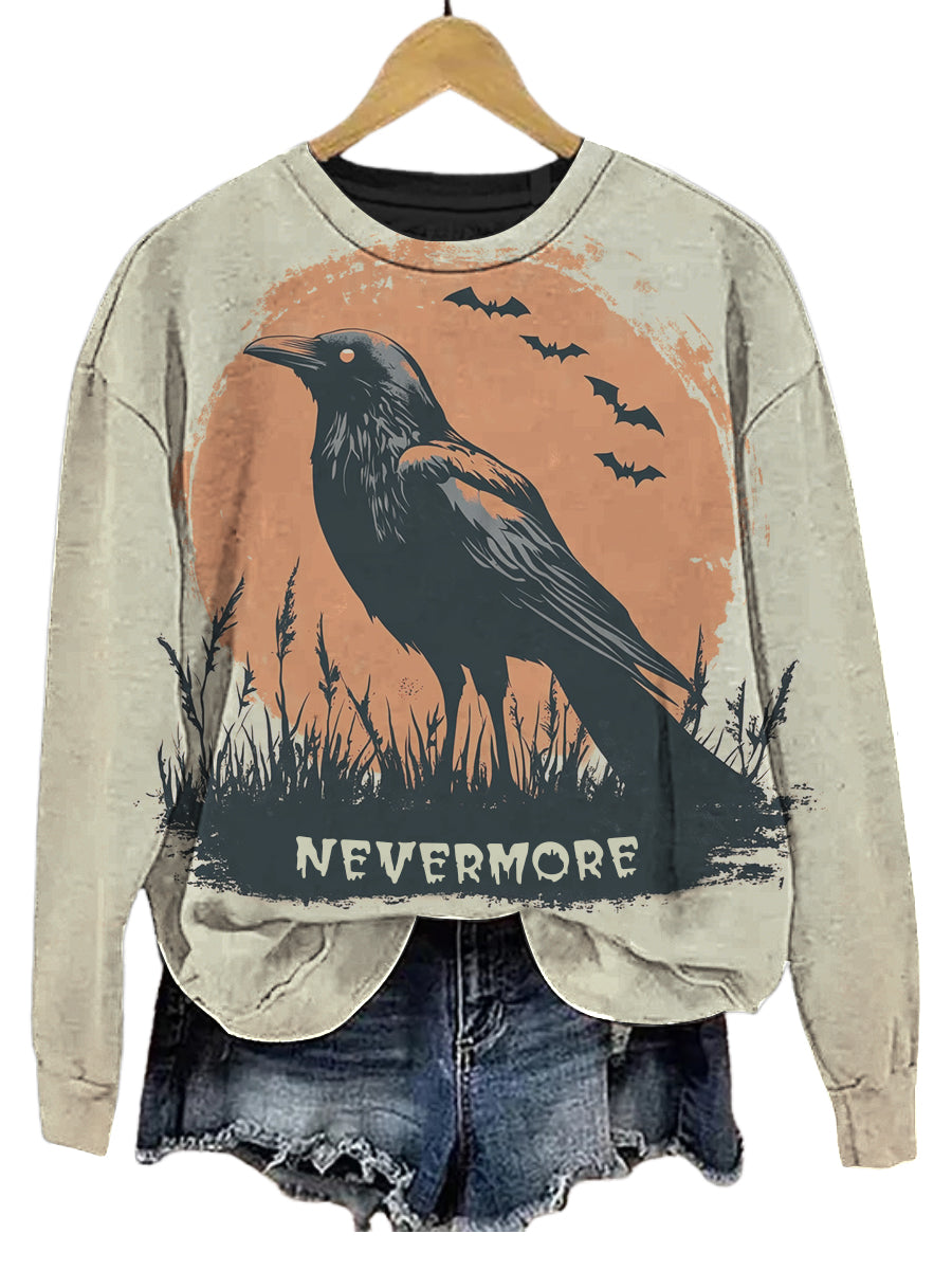 Nevermore Crow Art Print Long Sleeve Sweatshirt