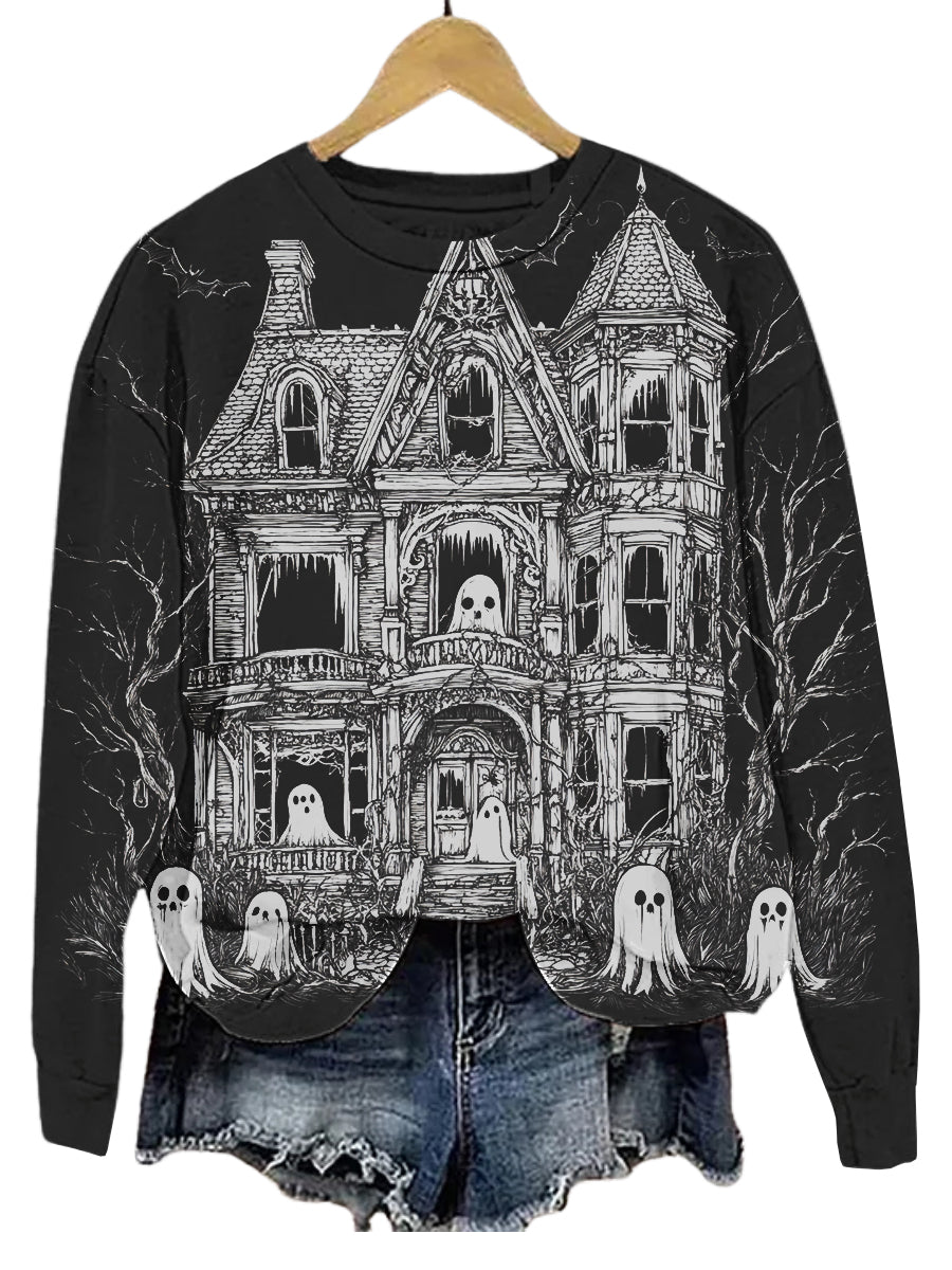 Horror Ghost Castle Long Sleeve Sweatshirt