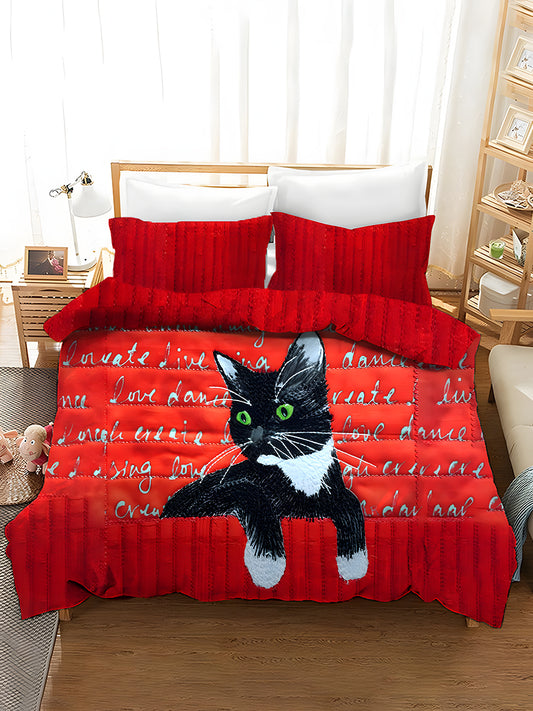 3-Piece Quilted Bedding Sets Black Cat