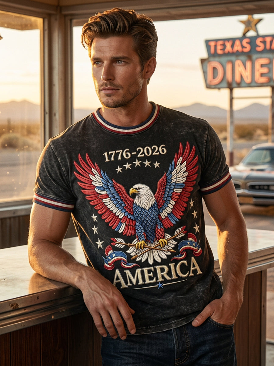 Men's USA 1776-2026 Printed Casual T-Shirt